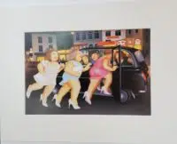 Girls in a Taxi mounted print