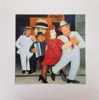 Tango Busking Mounted Print