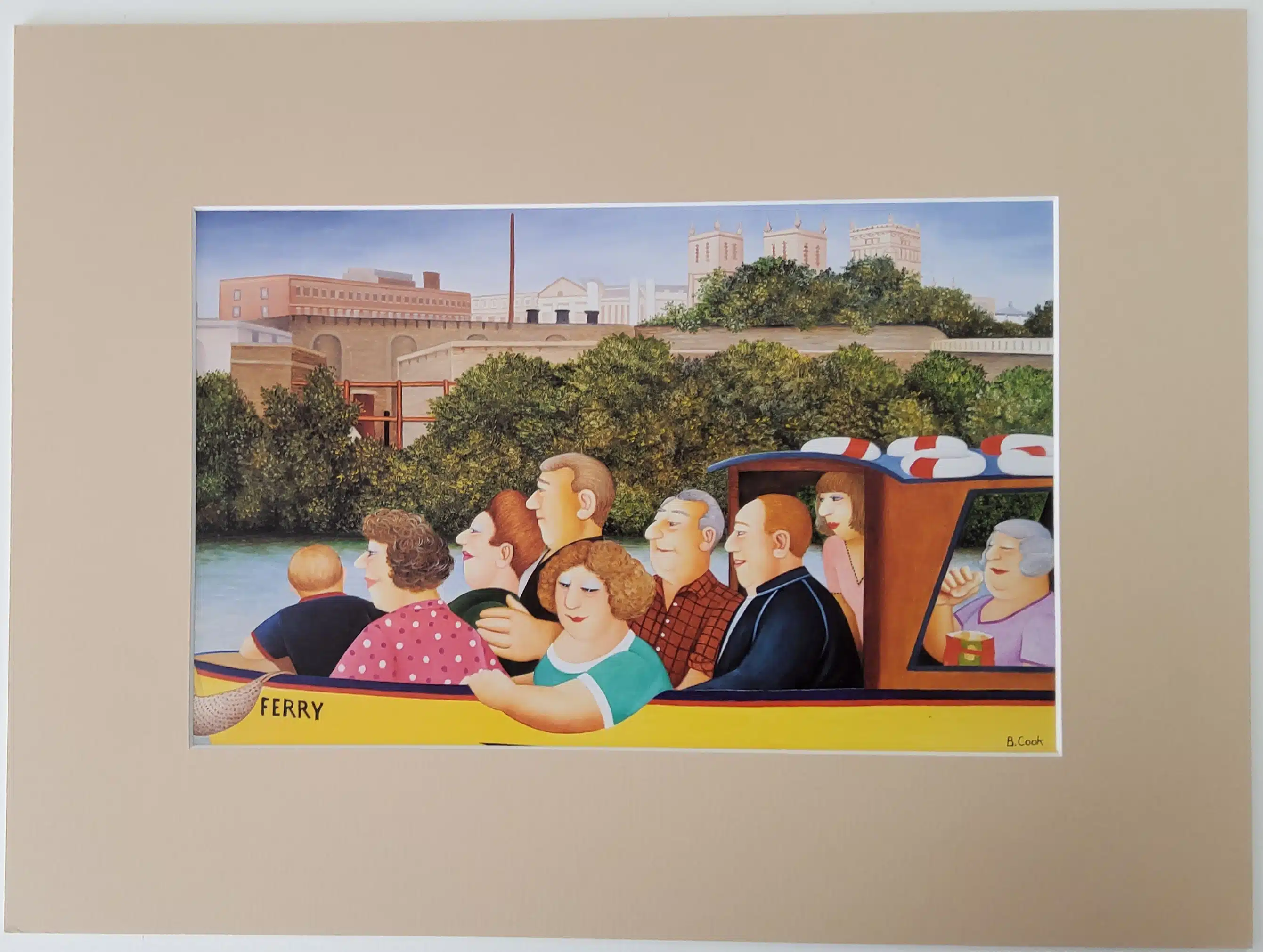 Beryl Cook "Ferry Boat" mounted print