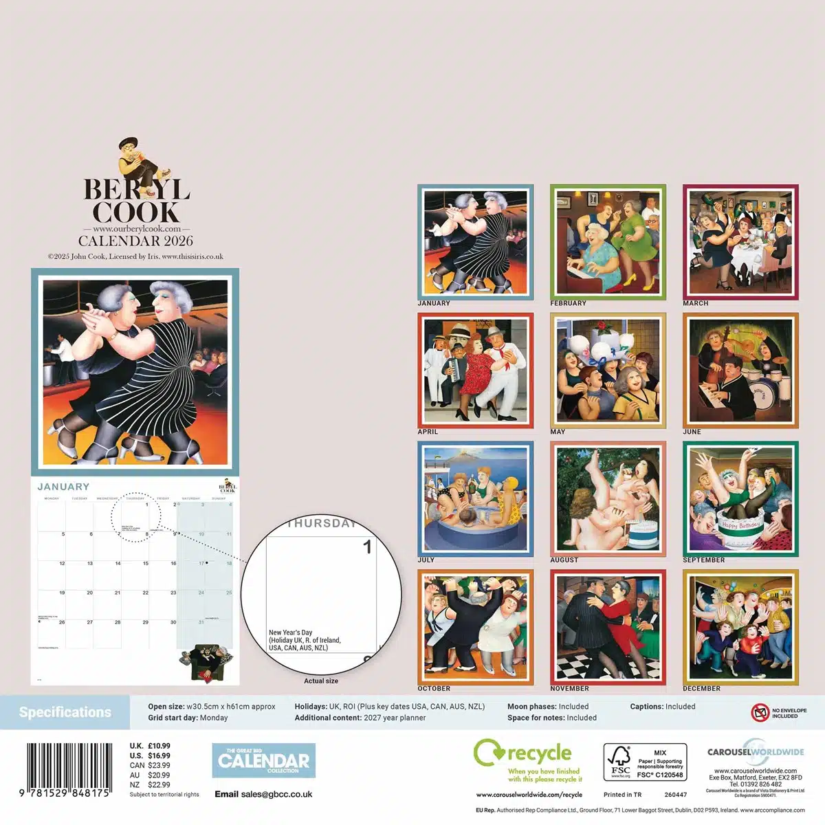 Beryl Cook 2026 calendar - Back cover